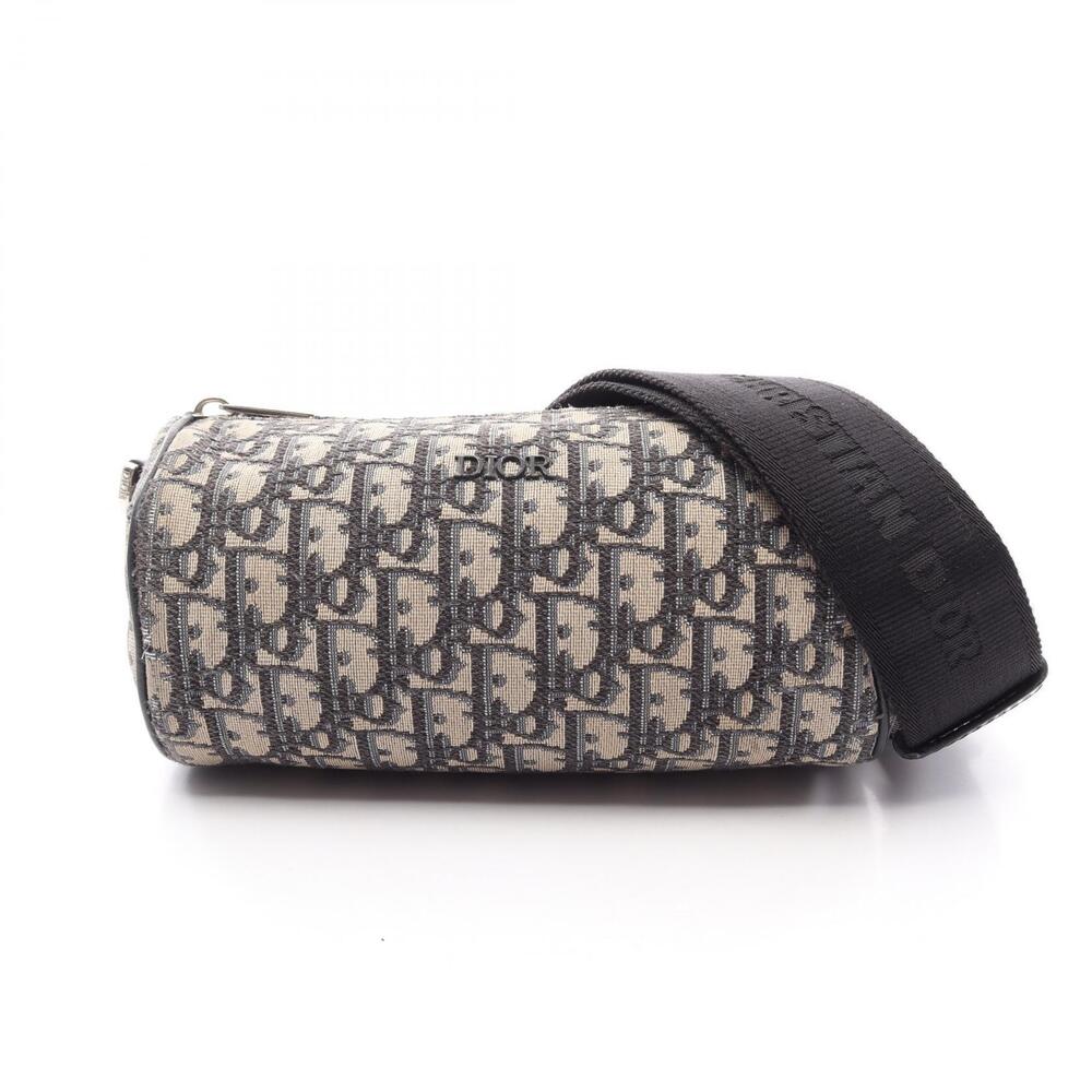 Christian Dior Oblique Roller Shoulder Bag Canvas Leather Beige Navy Blue